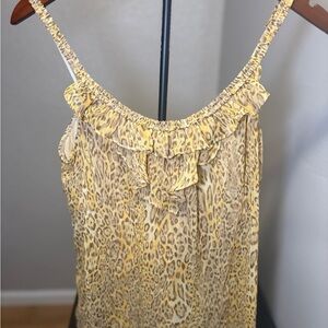 New York & Company Yellow  Frilly Leopard Camisole